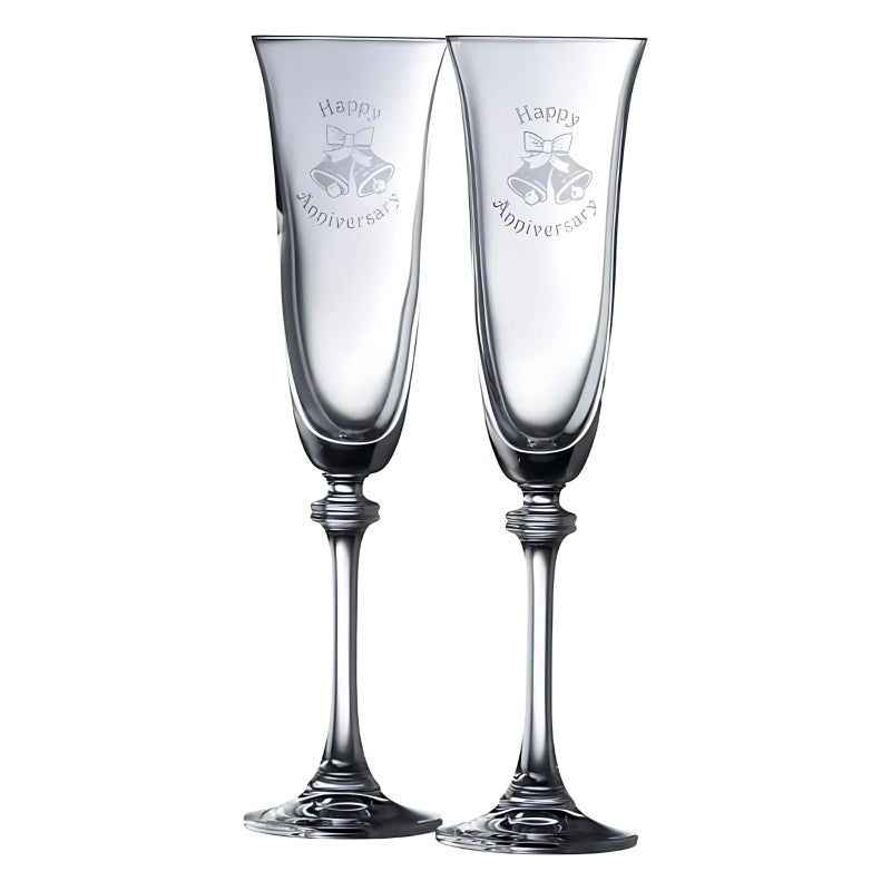 Galway GALWAY Crystal Liberty Anniversary Flute Pair Elegant Etched Champagne Glasses for Weddings Anniversaries and Celebrations  Clear 