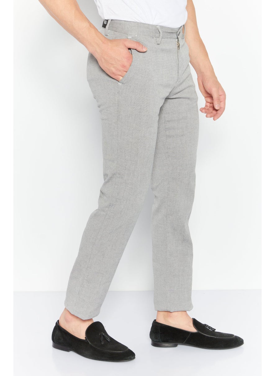 TRUSSARDI JEANS Men Regular Fit Plain Chino Pants, Grey  - Image 3