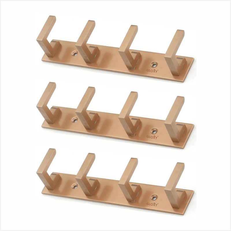 GLOXY GLOXY Stainless Steel Bathroom Accessories 4 Hooks Plate Wall Mounting Door Back Hanger Pins for Hanging Cloth Set Shirt Bar Towel Rack Robe Key 4 Pin khuttiRose Gold Pack of 3 - Image 1