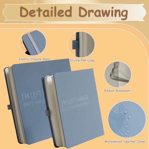 Urby Left Handed Journal w. Leather Cover. The Lefty Stuff Series. College Ruled Left Handed Notebooks, 200 Pages, 80GSM Premium Paper. US Letter Size. 11x8.5in. Steel Grey - Image 4