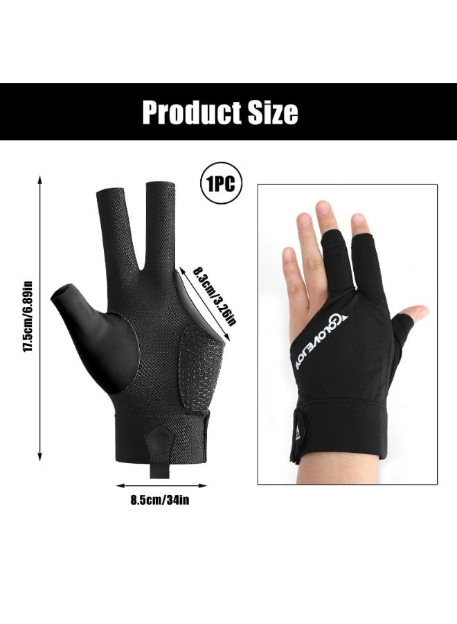 Billiards Glove 3 Finger for Left Hand, Durable Billiard Pool Glove Professional Quick-Dry Breathable, Shooters Snooker Cue Sport Glove Popular Sizes for Men & Women（Grey） - Image 3