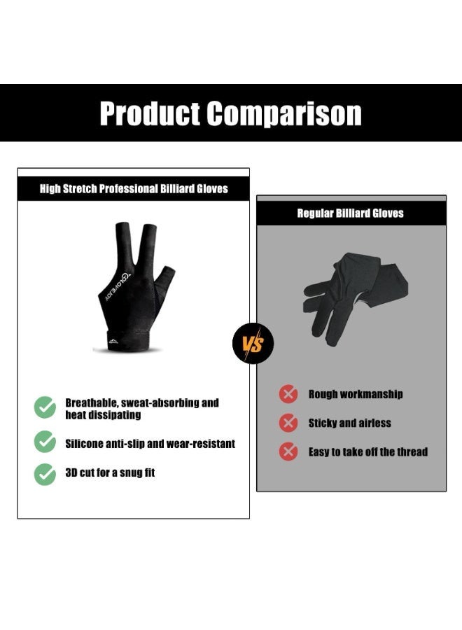 Billiards Glove 3 Finger for Left Hand, Durable Billiard Pool Glove Professional Quick-Dry Breathable, Shooters Snooker Cue Sport Glove Popular Sizes for Men & Women（Grey） - Image 2