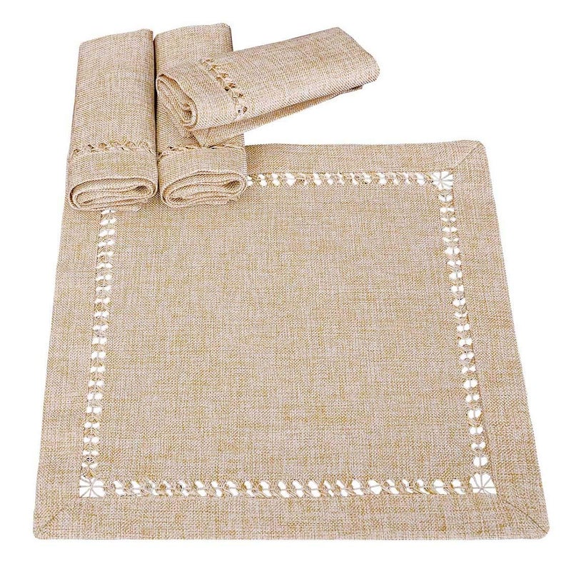 Grelucgo Handmade Hemstitch Beige Napkins (4 Pieces 18 x 18 Napkins) - Image 2