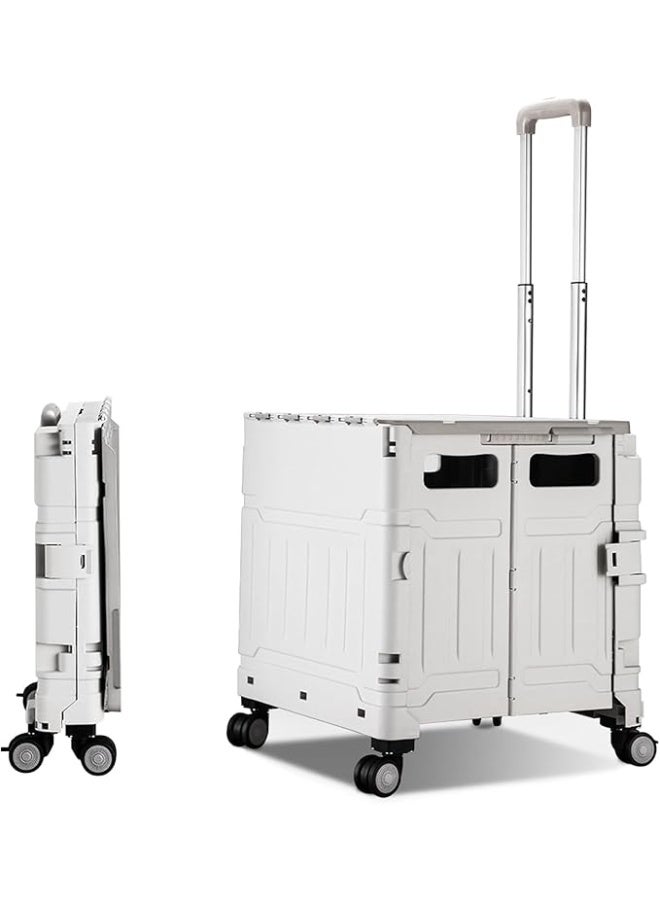 DUNISO Folding Shopping Cart, Portable Small Multifunctional Shopping Cart With Four Wheels And Lid, With Telescopic Handle, Height Adjustable, Suitable For Carrying, Shopping, Luggage, White (41.5*35*40.5 Cm) - Image 1