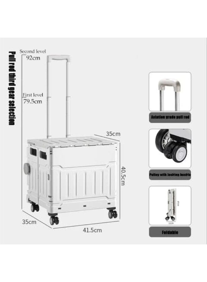 DUNISO Folding Shopping Cart, Portable Small Multifunctional Shopping Cart With Four Wheels And Lid, With Telescopic Handle, Height Adjustable, Suitable For Carrying, Shopping, Luggage, White (41.5*35*40.5 Cm) - Image 2