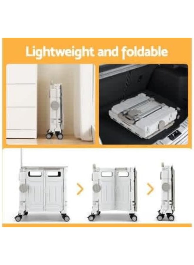 DUNISO Folding Shopping Cart, Portable Small Multifunctional Shopping Cart With Four Wheels And Lid, With Telescopic Handle, Height Adjustable, Suitable For Carrying, Shopping, Luggage, White (41.5*35*40.5 Cm) - Image 5