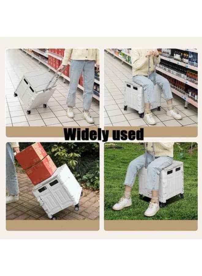 DUNISO Folding Shopping Cart, Portable Small Multifunctional Shopping Cart With Four Wheels And Lid, With Telescopic Handle, Height Adjustable, Suitable For Carrying, Shopping, Luggage, White (41.5*35*40.5 Cm) - Image 3