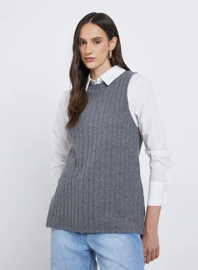 Styli Styli Women Charcoal Ribbed Overlay Shirt