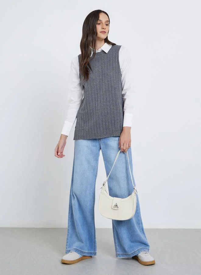Styli Styli Women Charcoal Ribbed Overlay Shirt
