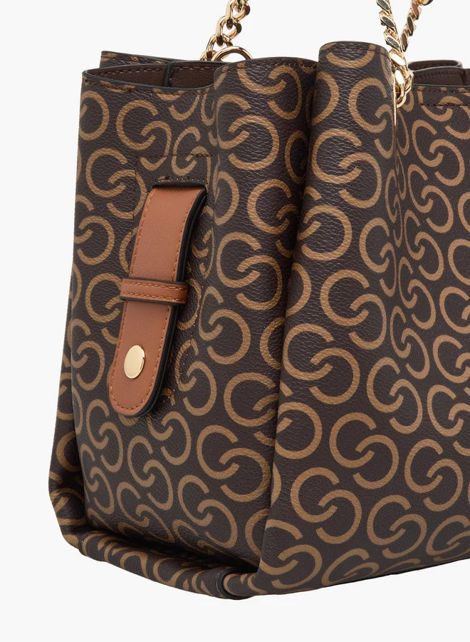 Celeste Monogram Print Tote Bag with Double Handles and Adjustable Strap