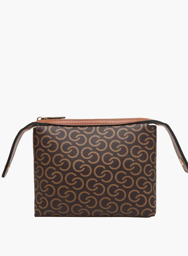Celeste Monogram Print Tote Bag with Double Handles and Adjustable Strap