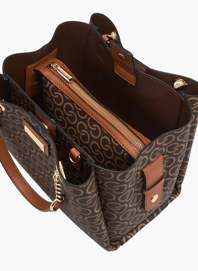 Celeste Monogram Print Tote Bag with Double Handles and Adjustable Strap