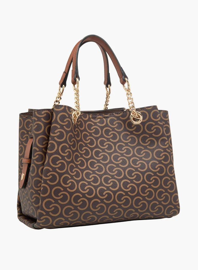 Celeste Monogram Print Tote Bag with Double Handles and Adjustable Strap