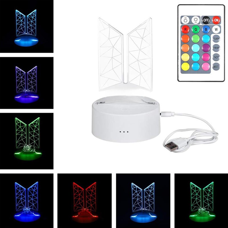 إضاءة ليلية LED بـ 16 لون مع تحكم عن بعد لفرقة Kpop BTS Bangtan Boys - أكريلكي موصل USB - تزيين منزلي وغرفي - هدية لأصحاب الجيش (Army) - Image 1
