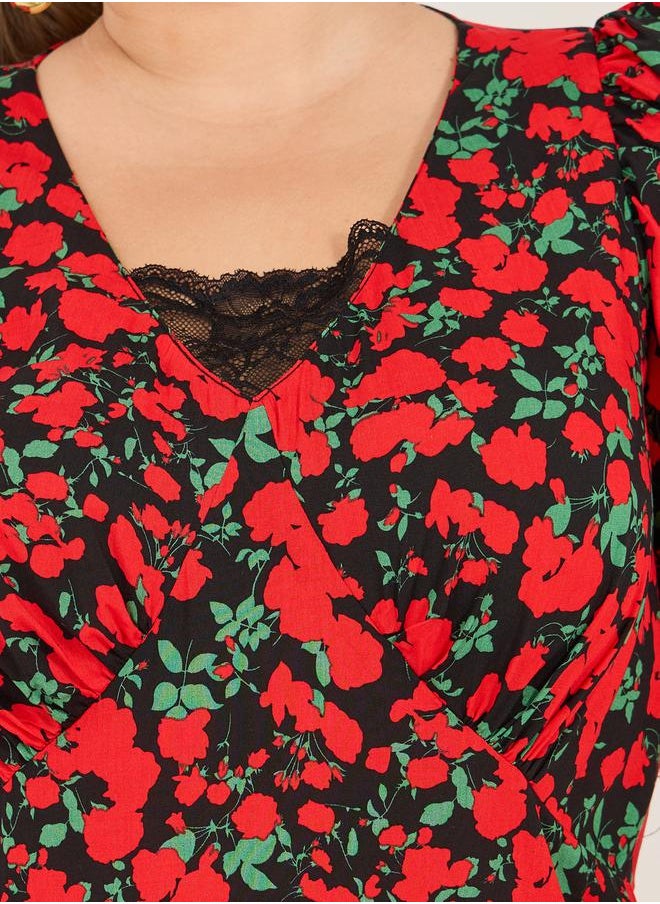 Styli - Plus Size Floral Print V-Neck Maxi Dress - Image 1