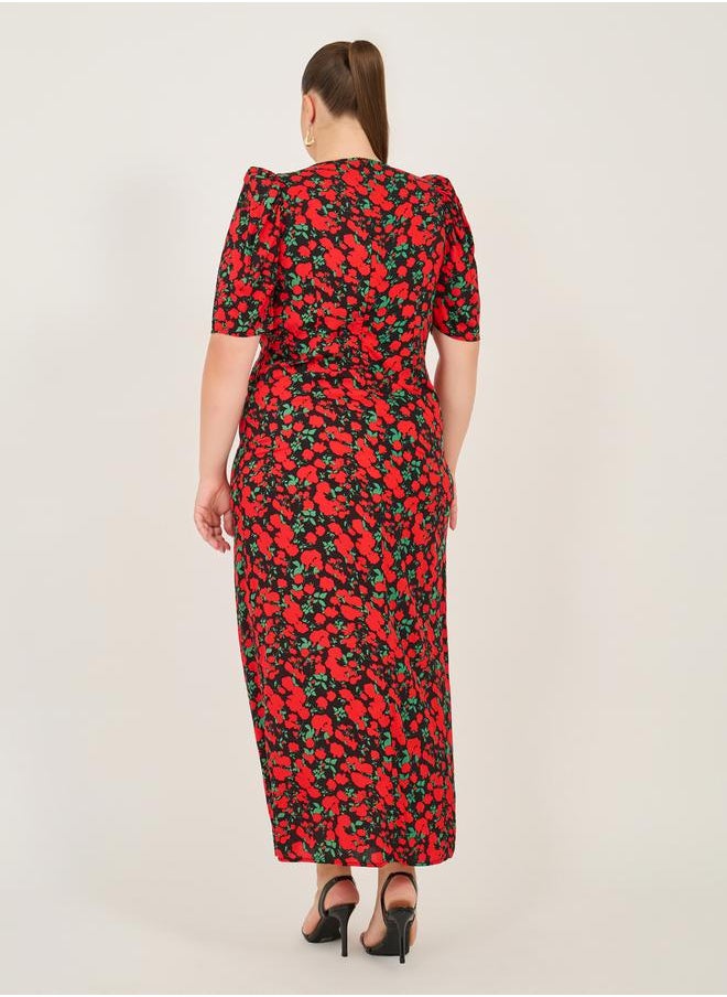 Styli - Plus Size Floral Print V-Neck Maxi Dress - Image 1