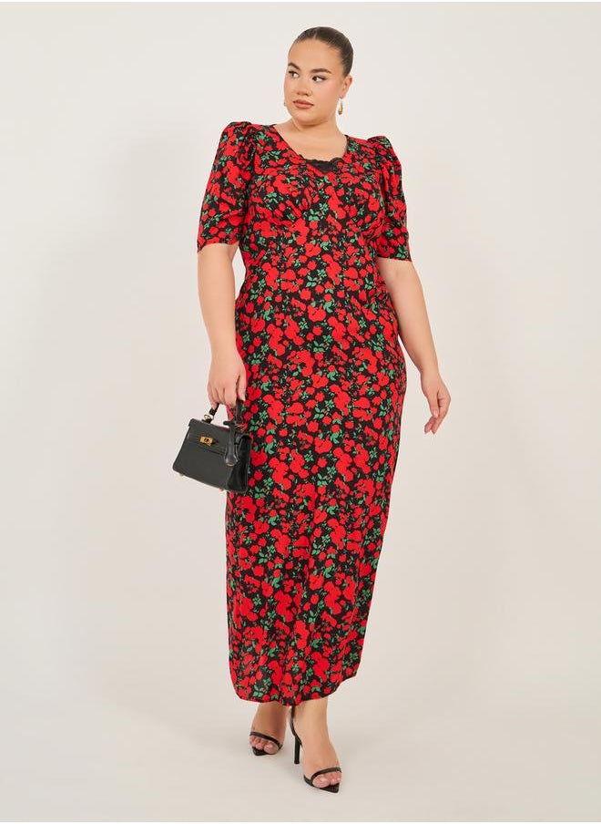 Styli - Plus Size Floral Print V-Neck Maxi Dress - Image 1