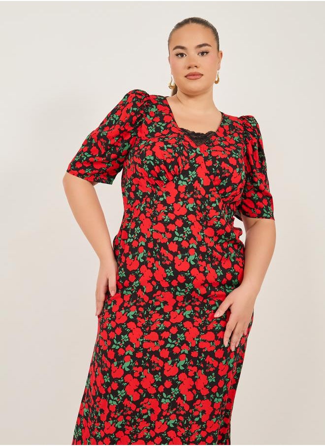 Styli - Plus Size Floral Print V-Neck Maxi Dress - Image 1