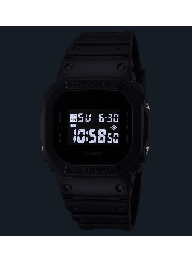 Casio DW5600UBB-1DR G-Shock 5600 Series Digital Resin Strap Men's Watch, Black/Black - Image 4