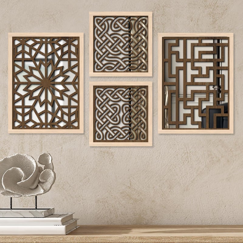 HOTHOUSE Jharokha Frames Mirror for Home Decor Full Panel Wood Mirrors Set of 4 Mirror 7 10x13 inch or 10x10 inch