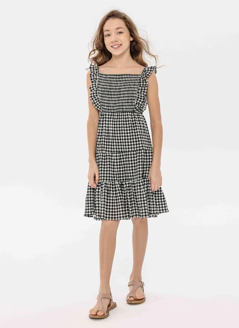 MINOTI Kids Girls Check Tiered Dress