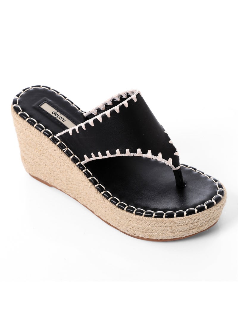 Leather & Straw Thong Slip On Platform Slippers - Black - pzsku/Z926C061FCC6F980CFC77Z/45/_/1716130611/4919ef44-2ce8-4efd-ac7d-38e784a1c76b