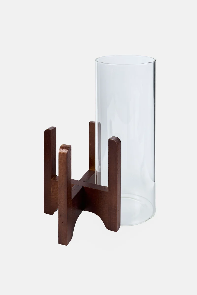 موي موتشو مزهرية زجاجية بقاعدة خشبية بنية