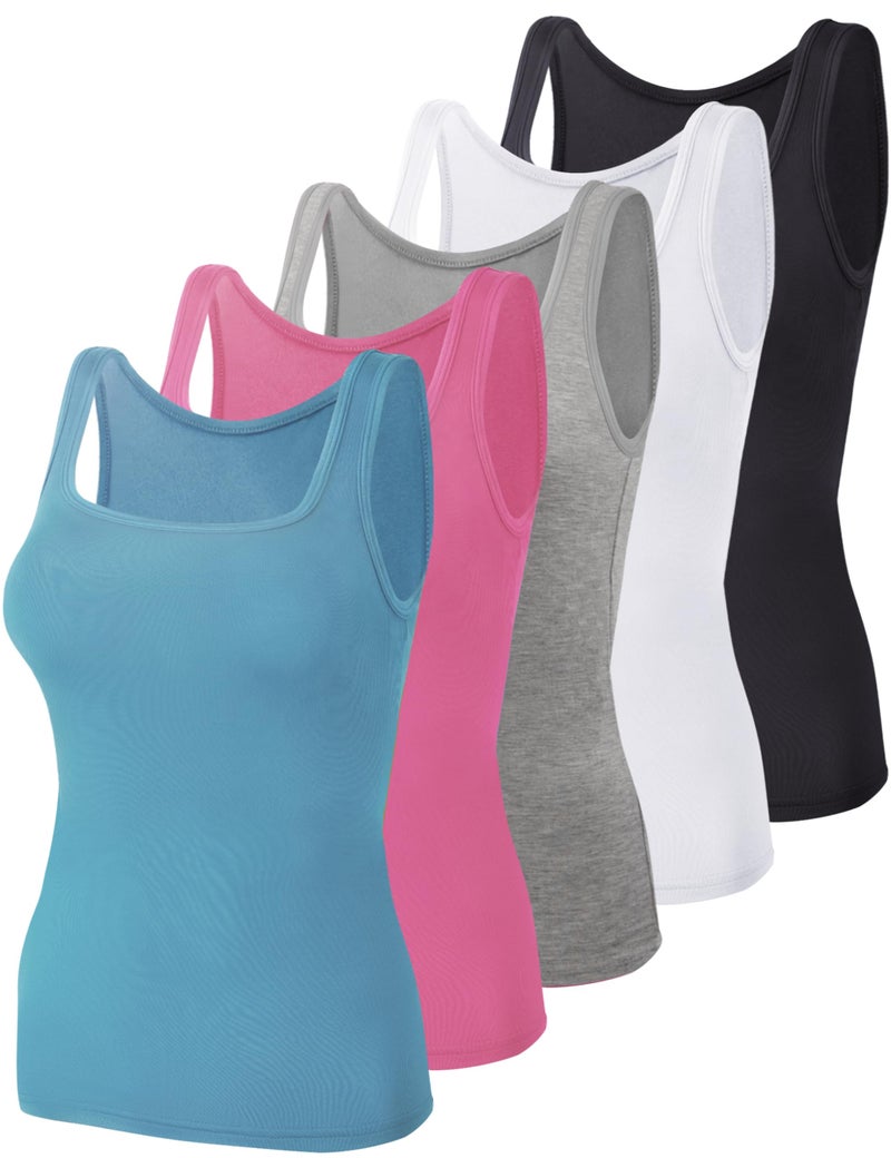 BQTQ 5 Pack Square Neck Tank Tops for Women Sleeveless Ladies Tank Tops Shirts Womens Undershirt Bulk, XL - Image 1