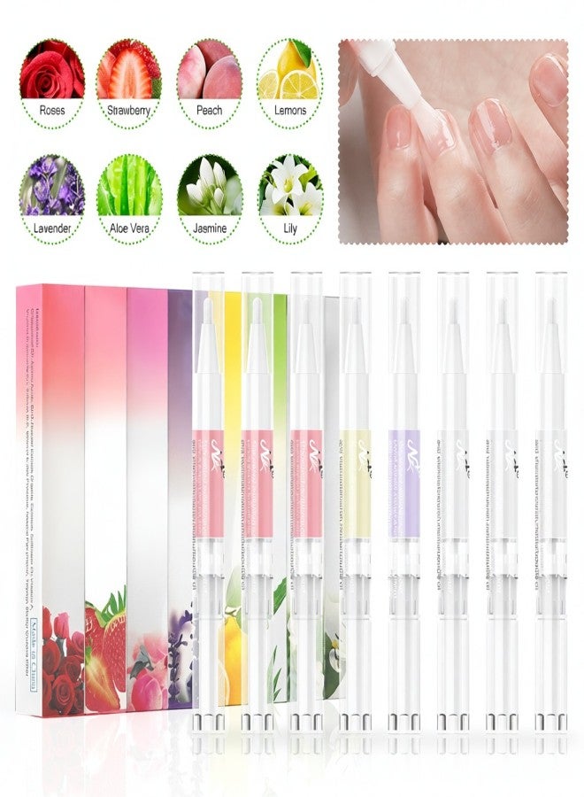 Aiseely 8Pcs Flavors Cuticle Revitalize Oil Pen Mix Taste Nail Art Treatment Kit Set - Image 1