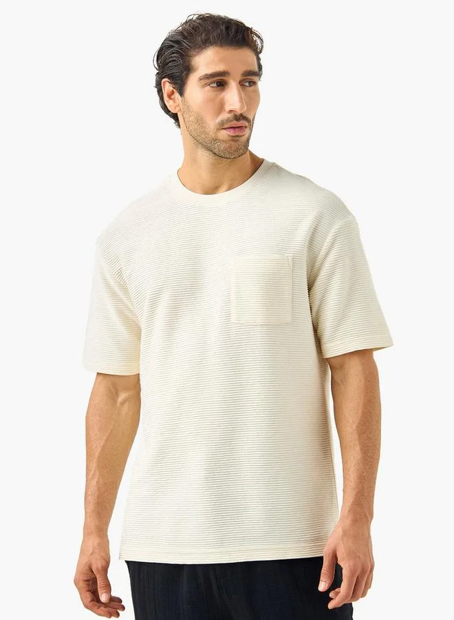 Iconic Iconic Waffle Textured T-shirt with Crew Neck and Short Sleeves