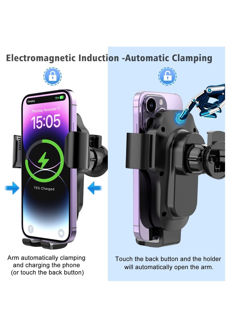 SYOSI Wireless Car Charger, 15W Fast Charging Auto Clamping Car Phone Holder Wireless Charger, Air Vent Car Mount with Electric Sensor, Fit for iPhone15/14/13/12 Pro Max, Samsung Galaxy S23/S22/S21, etc - Image 4