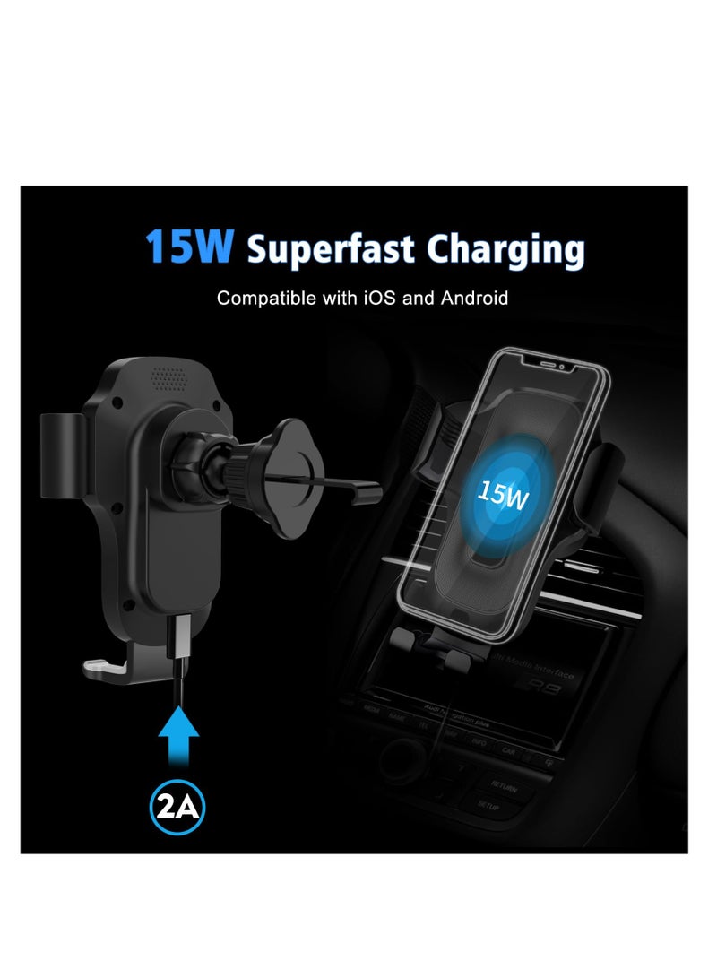 SYOSI Wireless Car Charger, 15W Fast Charging Auto Clamping Car Phone Holder Wireless Charger, Air Vent Car Mount with Electric Sensor, Fit for iPhone15/14/13/12 Pro Max, Samsung Galaxy S23/S22/S21, etc - Image 3