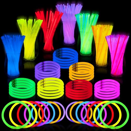 JOYIN 800 Pcs 8 Glow sticks Bulk Party Favors Pack Neon Glow in the Dark Party Supplies Light Up Necklaces and Bracelets with Connectors Easter Football Birthday Decorations - Image 1