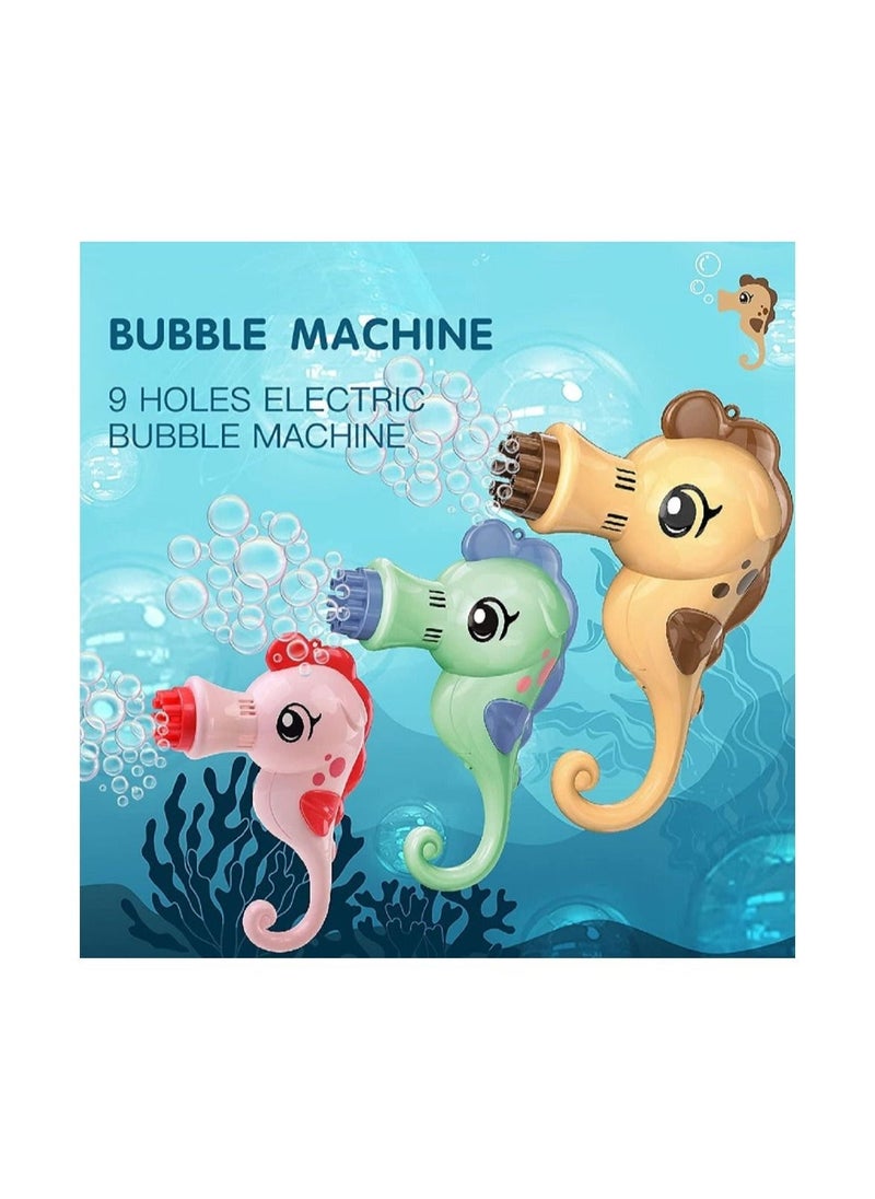 Bubble Gun Blower Machine in Seahorse Shape 9 Holes Electric Bubble Machine for Toddlers New Bubble Machine Outdoor Toys for Boys and Girls Brown - Image 3