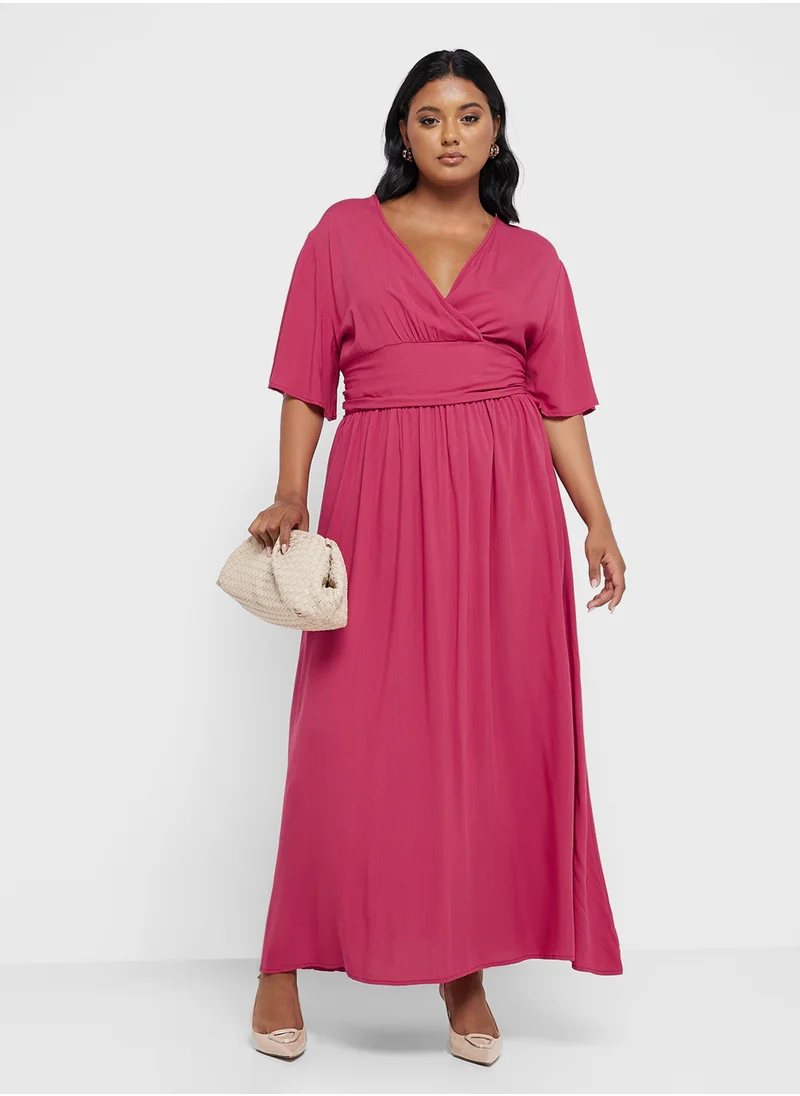 جينجر بلس V Neck Flounce Sleeve Maxi Dress