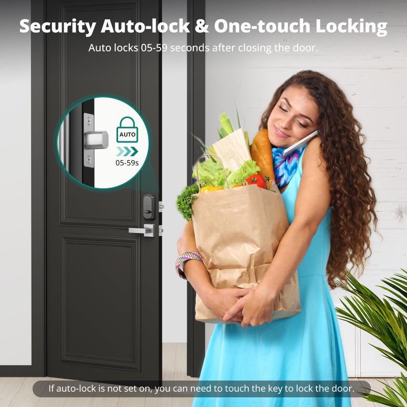 AkaGear DS10 Keyless Entry Door Lock with Handle Set - Fingerprint Door Locks, Electronic Keypad Deadbolt, Smart Locks for Front Door, Auto-Lock & One Touch Locking, Easy Installation - Satin Nickel - Image 5