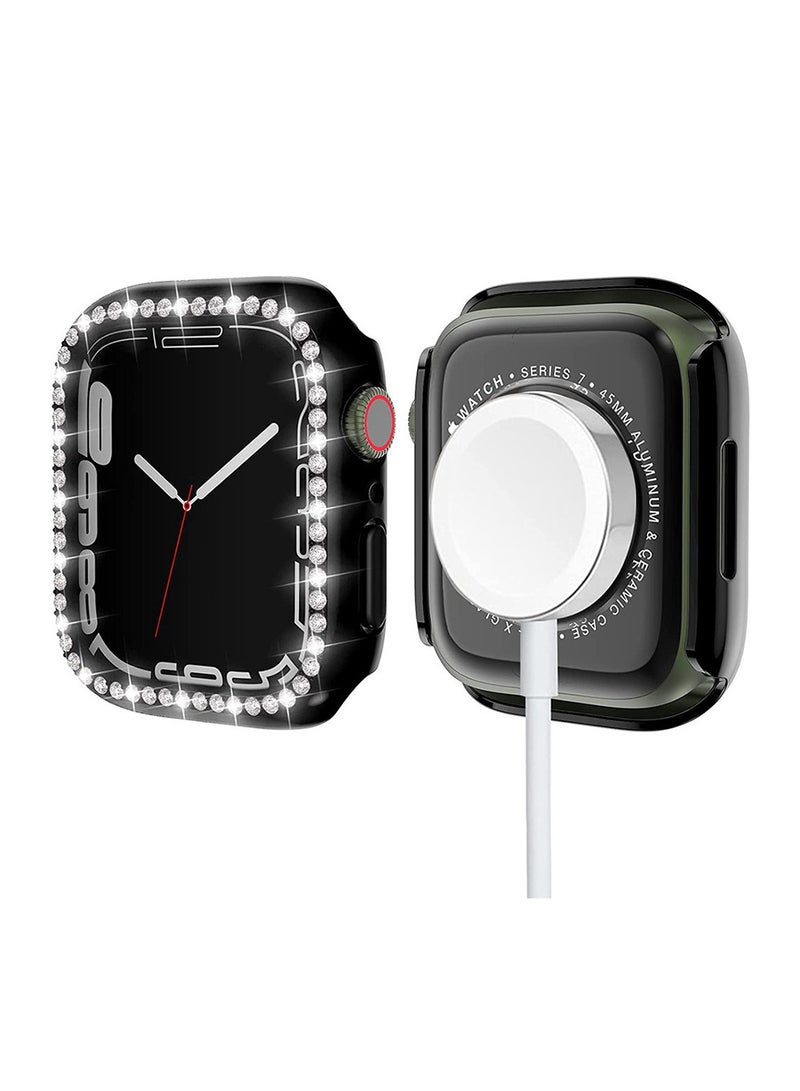 2 Pcs Apple Watch 10 46mm Case with Bling Crystal Diamonds Rhinestone Bumper Cover for Women Girl, hollow out,All-Around Bumper Compatible with iWatch 10 46mm Smart Watch (Clear+Black) - Image 2