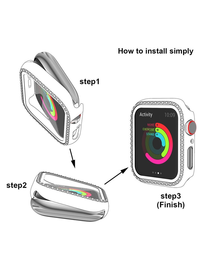 2 Pcs Apple Watch 10 46mm Case with Bling Crystal Diamonds Rhinestone Bumper Cover for Women Girl, hollow out,All-Around Bumper Compatible with iWatch 10 46mm Smart Watch (Clear+Black) - Image 5