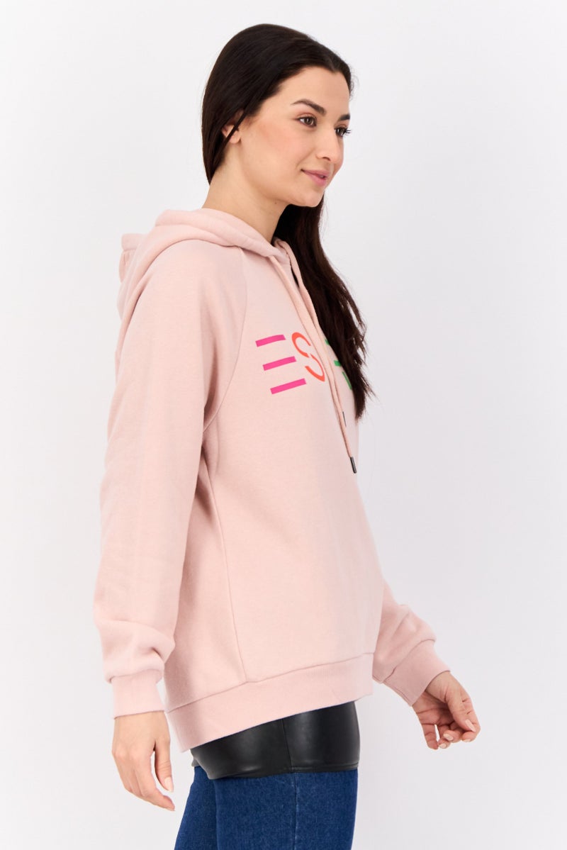 ESPRIT Women Hooded Long Sleeves Brand Logo Sweatshirt, Pink - Image 2