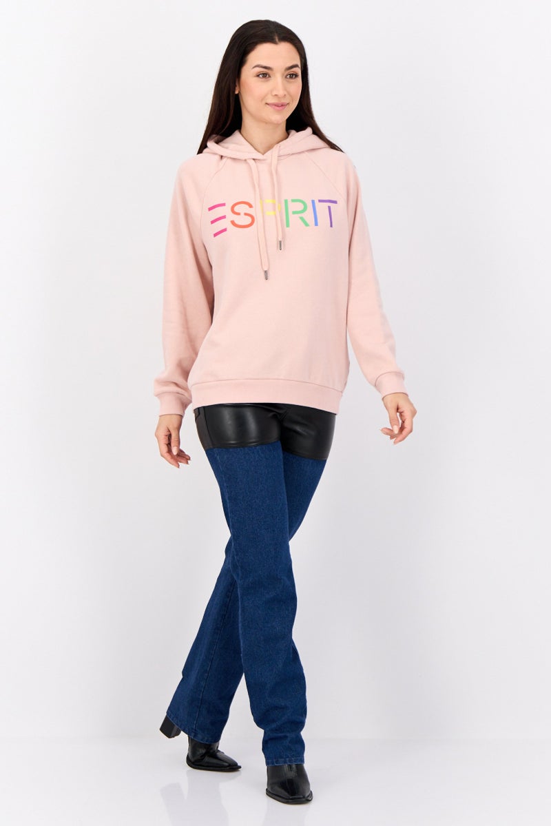 ESPRIT Women Hooded Long Sleeves Brand Logo Sweatshirt, Pink - Image 4