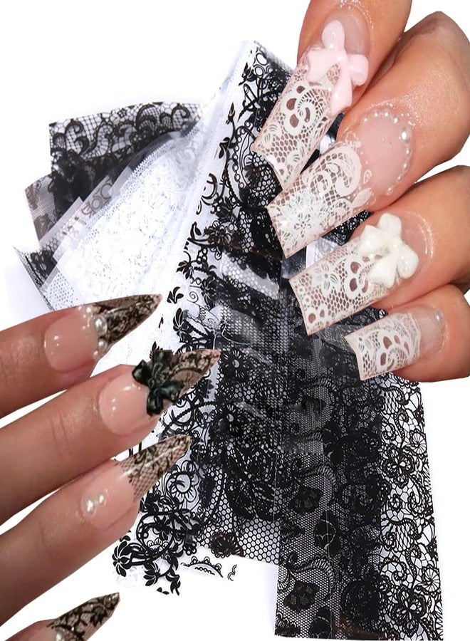 KZBTRBT Holographic Nail Foil Transfer Stickers Black White Lace Laser Foils for kit - Nail Art Supplies Starry Paper Designs for Acrylic Decorations Women Finger Toe DIY Manicure Wraps Nail Decor 10Sheets - Image 1