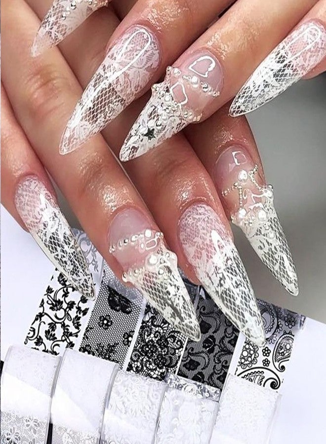KZBTRBT Holographic Nail Foil Transfer Stickers Black White Lace Laser Foils for kit - Nail Art Supplies Starry Paper Designs for Acrylic Decorations Women Finger Toe DIY Manicure Wraps Nail Decor 10Sheets - Image 4
