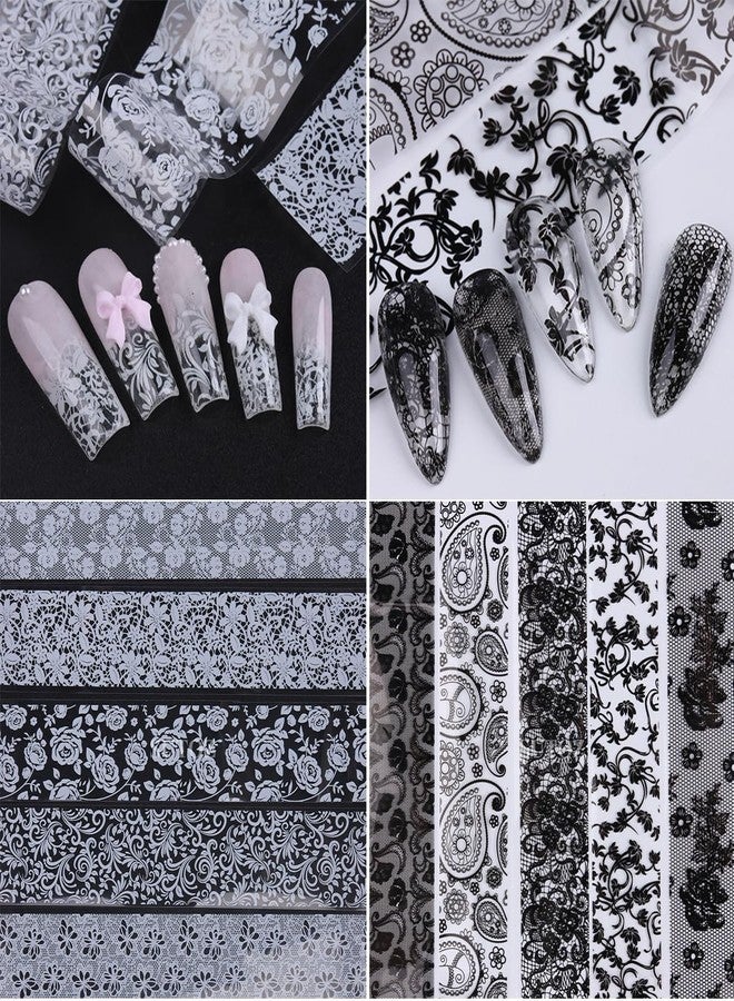 KZBTRBT Holographic Nail Foil Transfer Stickers Black White Lace Laser Foils for kit - Nail Art Supplies Starry Paper Designs for Acrylic Decorations Women Finger Toe DIY Manicure Wraps Nail Decor 10Sheets - Image 5