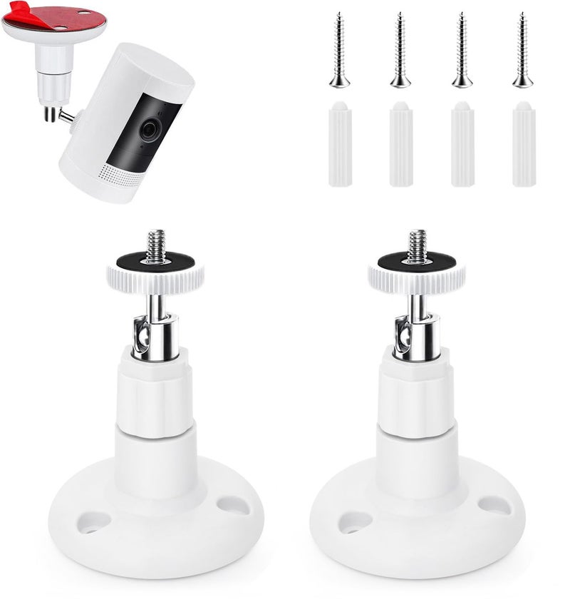 StXjtc 2 Pack Ring Camera Mount Bracket for Ring Stick Up Cam, Ring Outdoor Cam Plus , Ring Indoor Cam | 360Â° Adjustable Wall Mount or Celling Mount , No Drill , Weatherproof (White) - Image 1