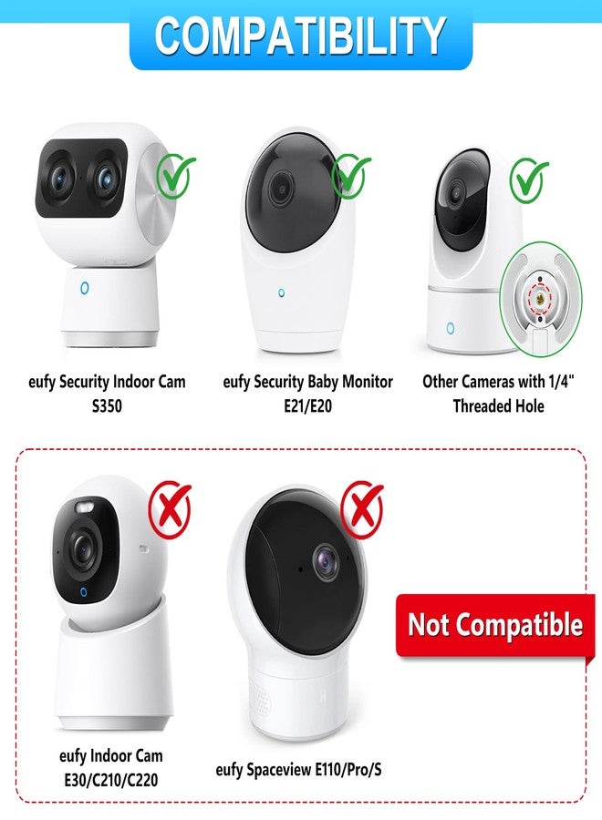 wochel Security Camera Mount for eufy Indoor Cam S350, Adjustable Baby Monitor Wall Mount for eufy E20/E21, Other Cameras with 1/4 Threaded Hole, No Drilling Mounting Bracket for Pet/Dog/Baby Camera - Image 2