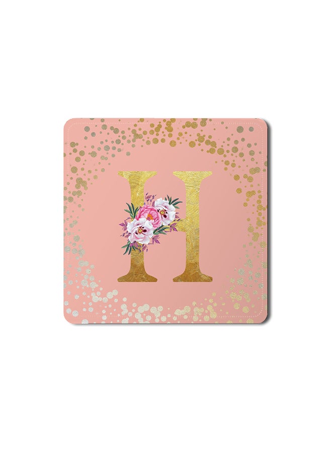 Stylizedd 2 Pack Designer Leather Coasters Mat for Beverage Drinks- Custom Monogram Initial Letter Floral Pattern Alphabet - H (Rose Pink) - Image 1