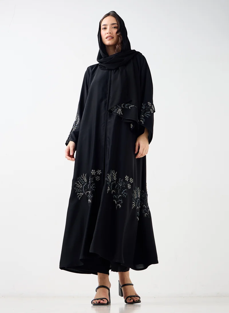 Hadiyath Al Madinah Black Embellished Abaya - HM