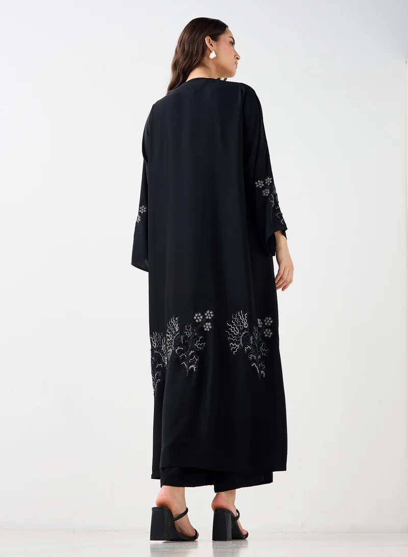 Hadiyath Al Madinah Black Embellished Abaya - HM