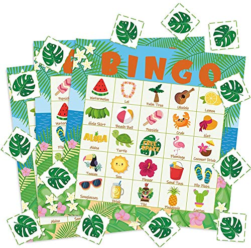 WATINC 41pcs Hawaiian Bingo Game Tropical Summer Party Games with 24 Players Hawaiian Bingo Cards for Kids School Classroom Party Supplies Activity Luau Party Favors Gifts for Kids Toddlers - Image 1