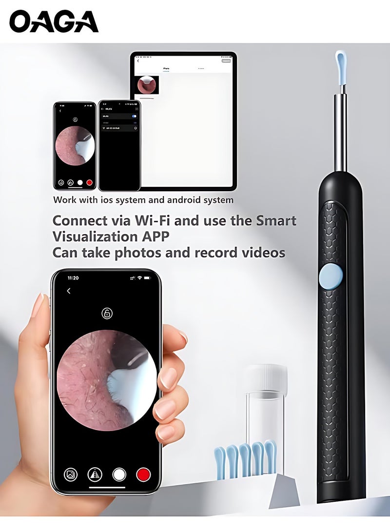 OAGA HD Camera Ear Wax Remover Kit – Otoscope with Light, 8 Picks & 6 Scoops for iOS/Android - Image 2